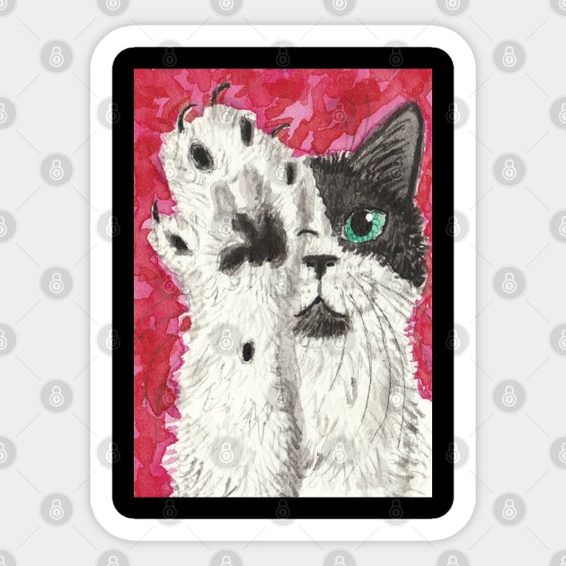 Hi black white cat watercolor painting Sticker by SamsArtworks